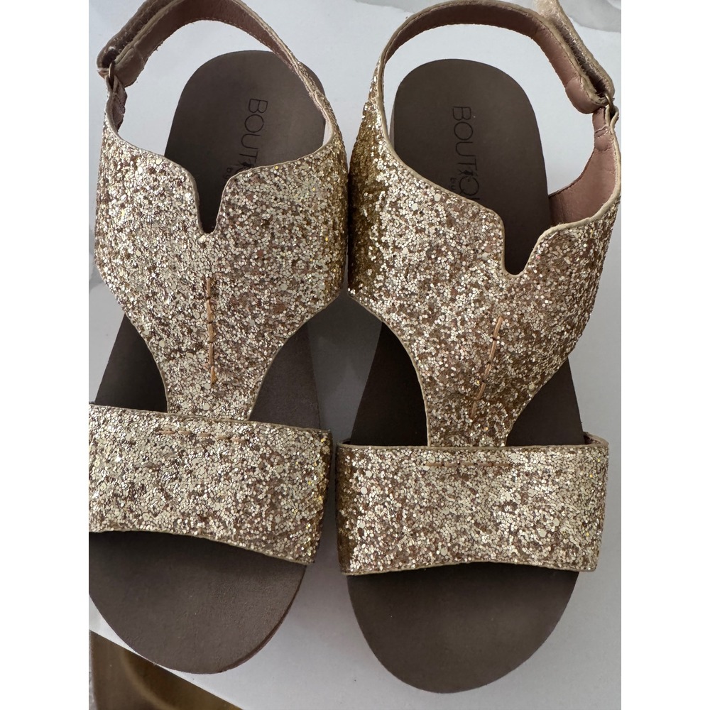 Boutique by Corkys Gold Glitter Wedge Sandals Womens 10 Slingback Cork Heel